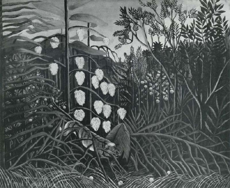 Henri Rousseau In a Tropical Forest.Struggle between the Tiger and the bull oil painting image